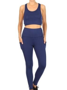 Women's 2 piece Navy Blue Activewear Yoga Set Small New